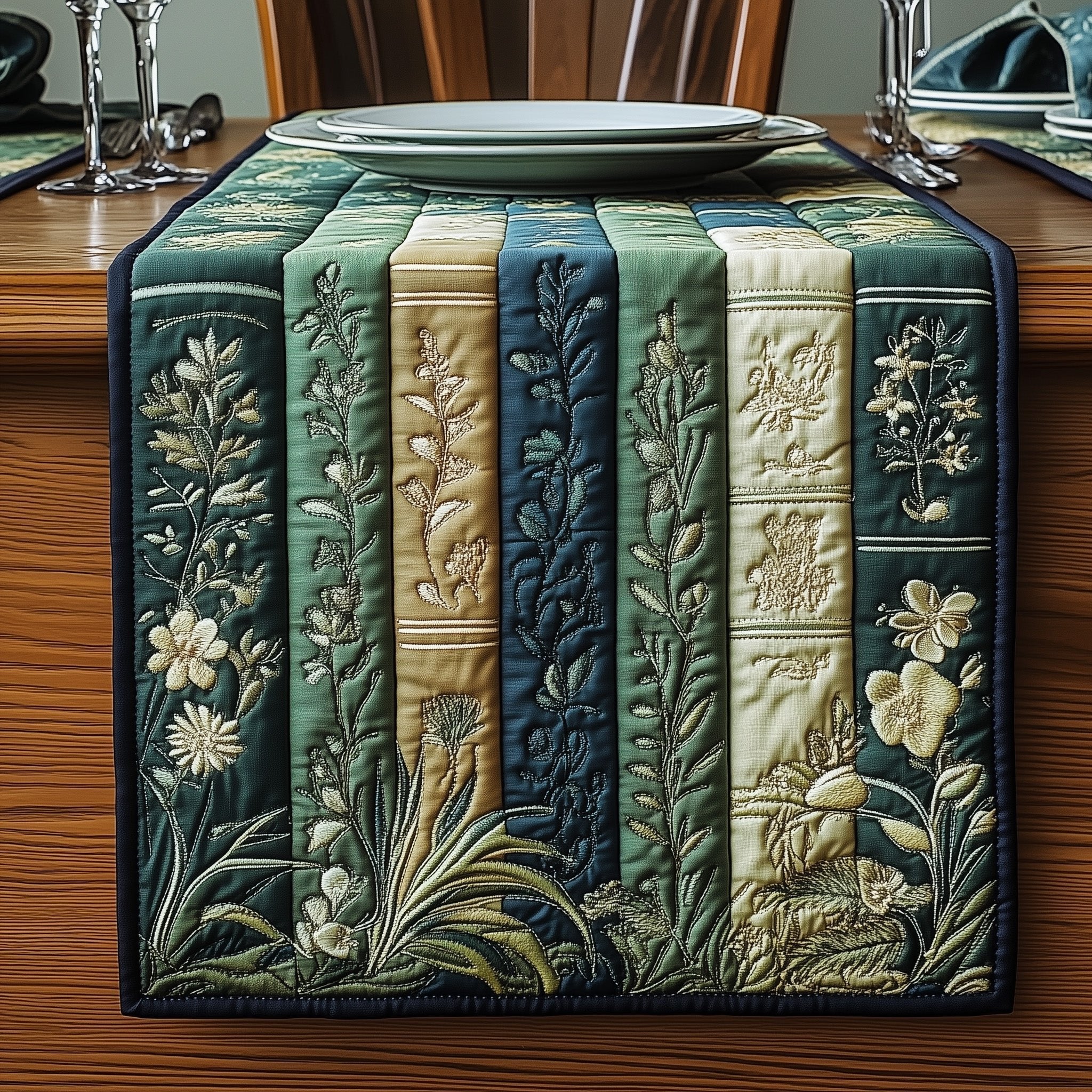 Botanical Book Spines in Green Table Runner