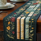 Book Spines and Flowers on Green Table Runner