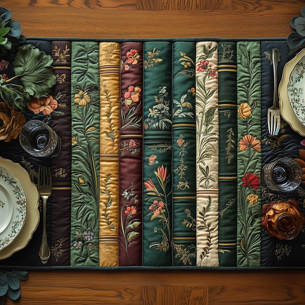 Vintage Book Spines with Blossoms Table Runner
