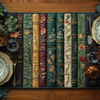 Vintage Book Spines with Blossoms Table Runner