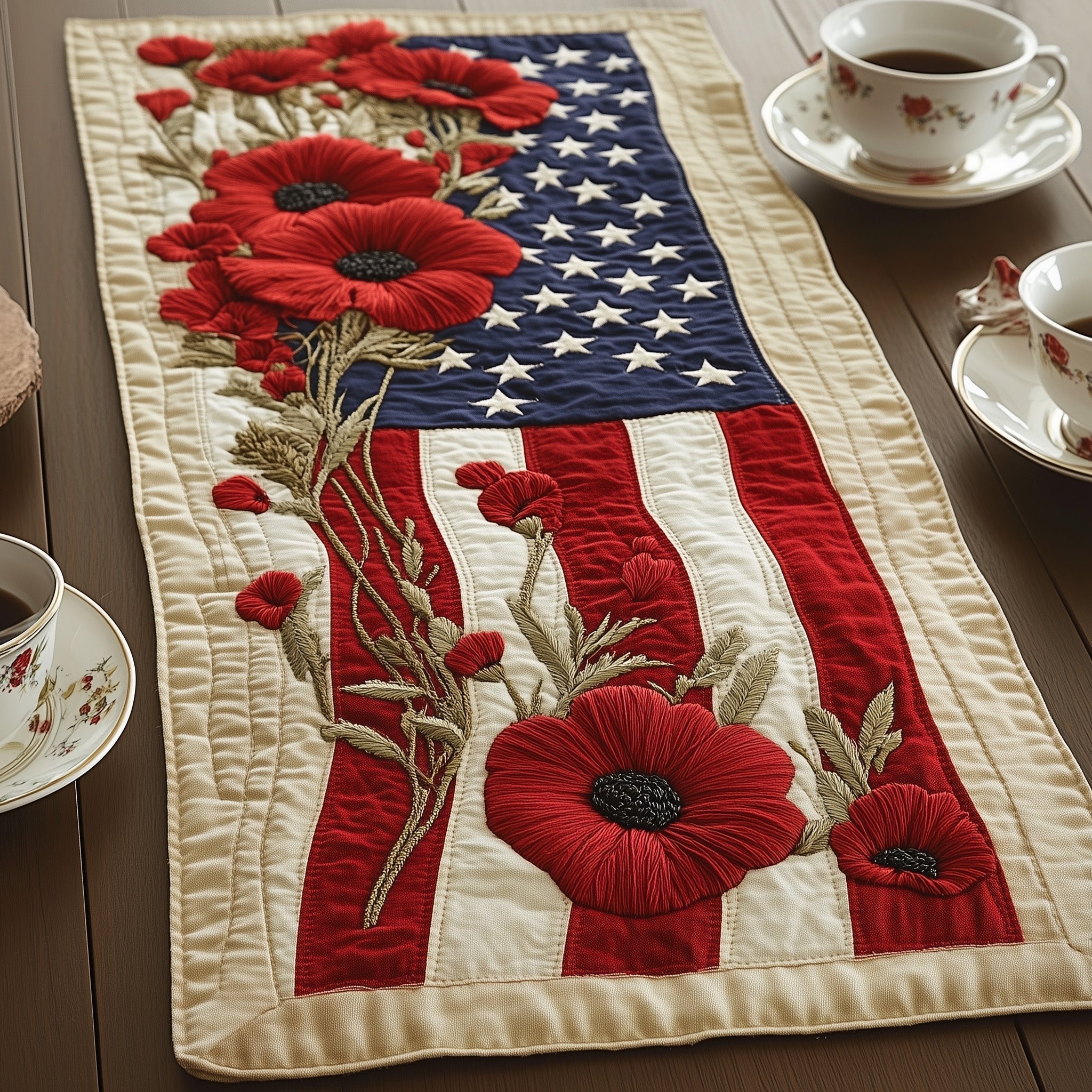 Tall Poppies on Flag Background Table Runner