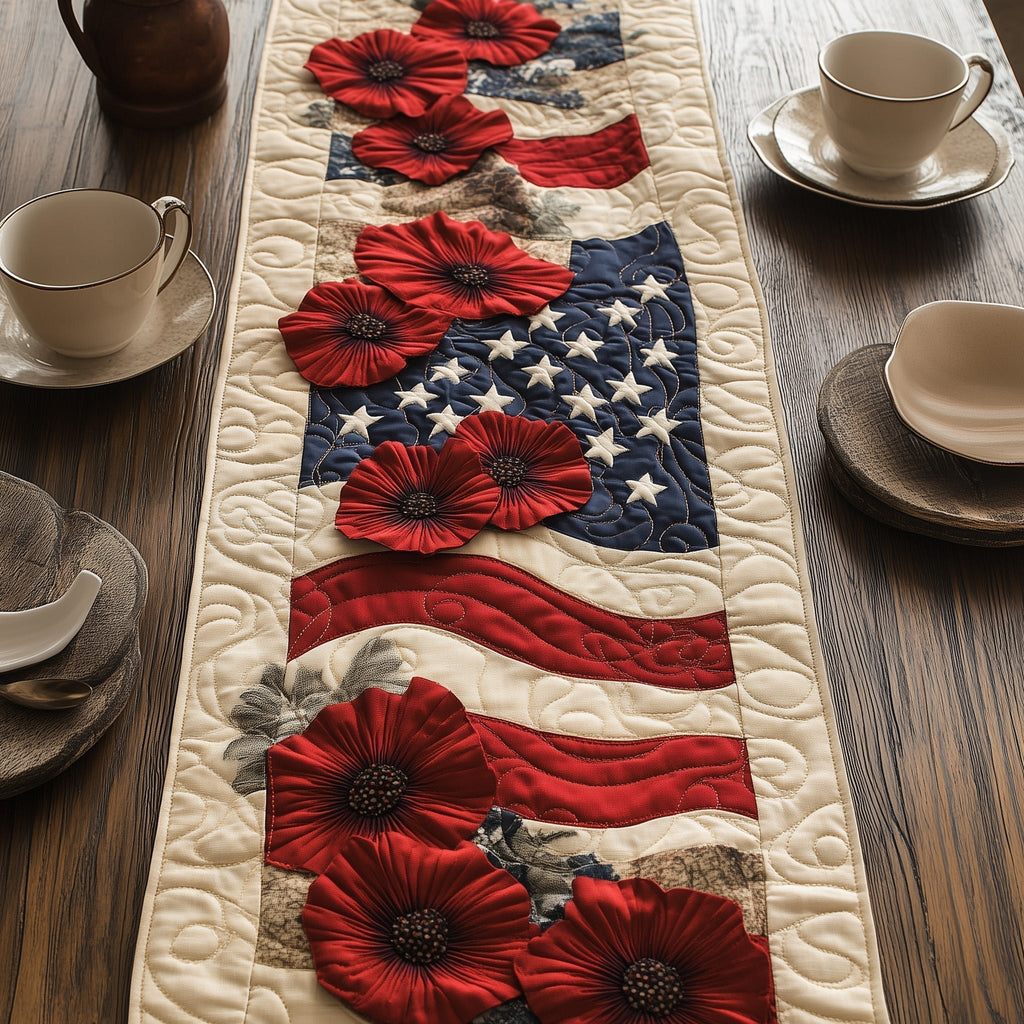 Two Poppies on Star Field Table Runner