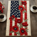Poppies Beside Vertical Flag Stripes Table Runner