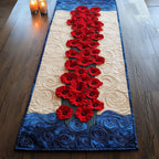 Poppy Cluster on Cream and Blue Table Runner