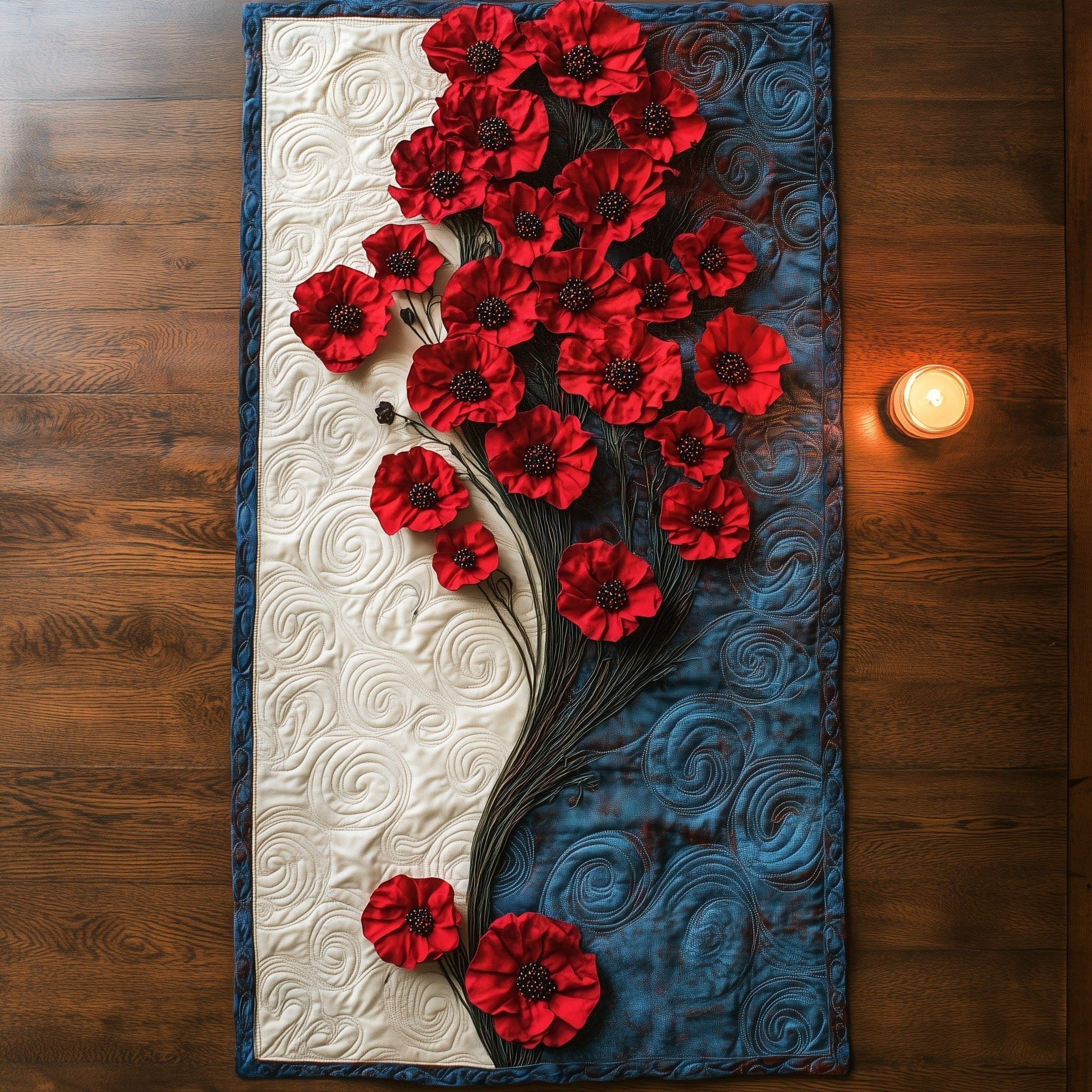 Poppy Tree on Blue Swirls Table Runner