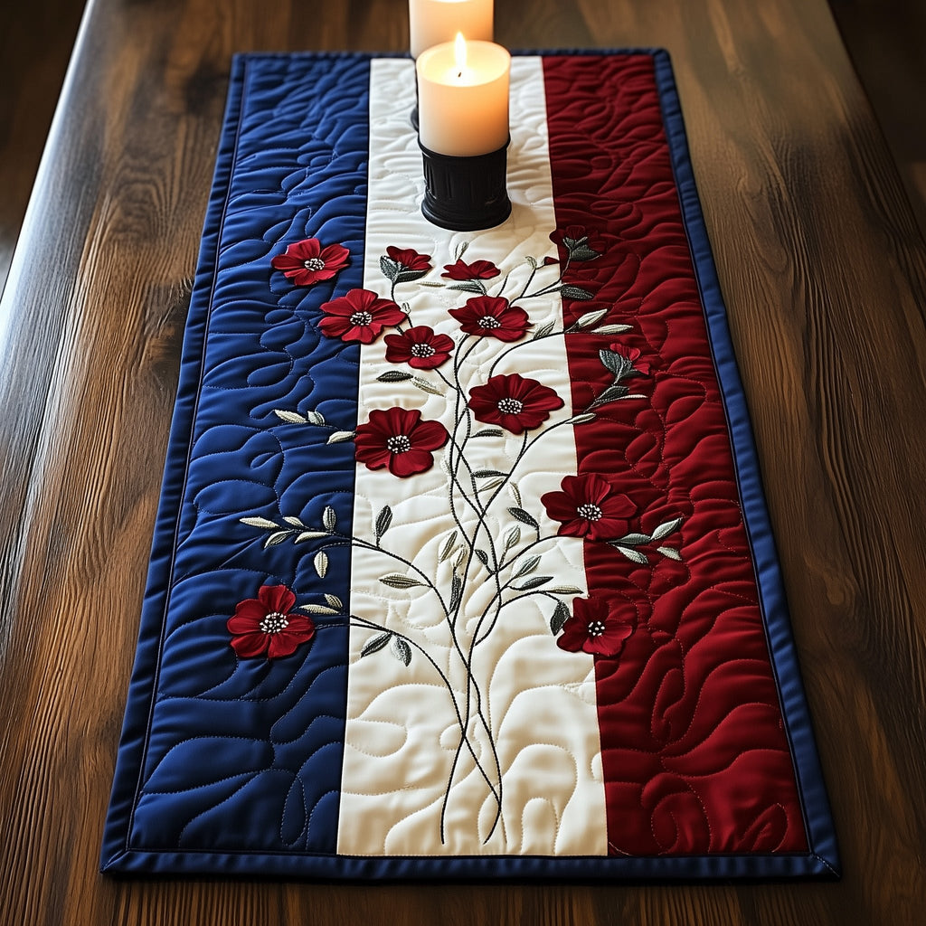 Poppy Stems Between Red and Blue Table Runner
