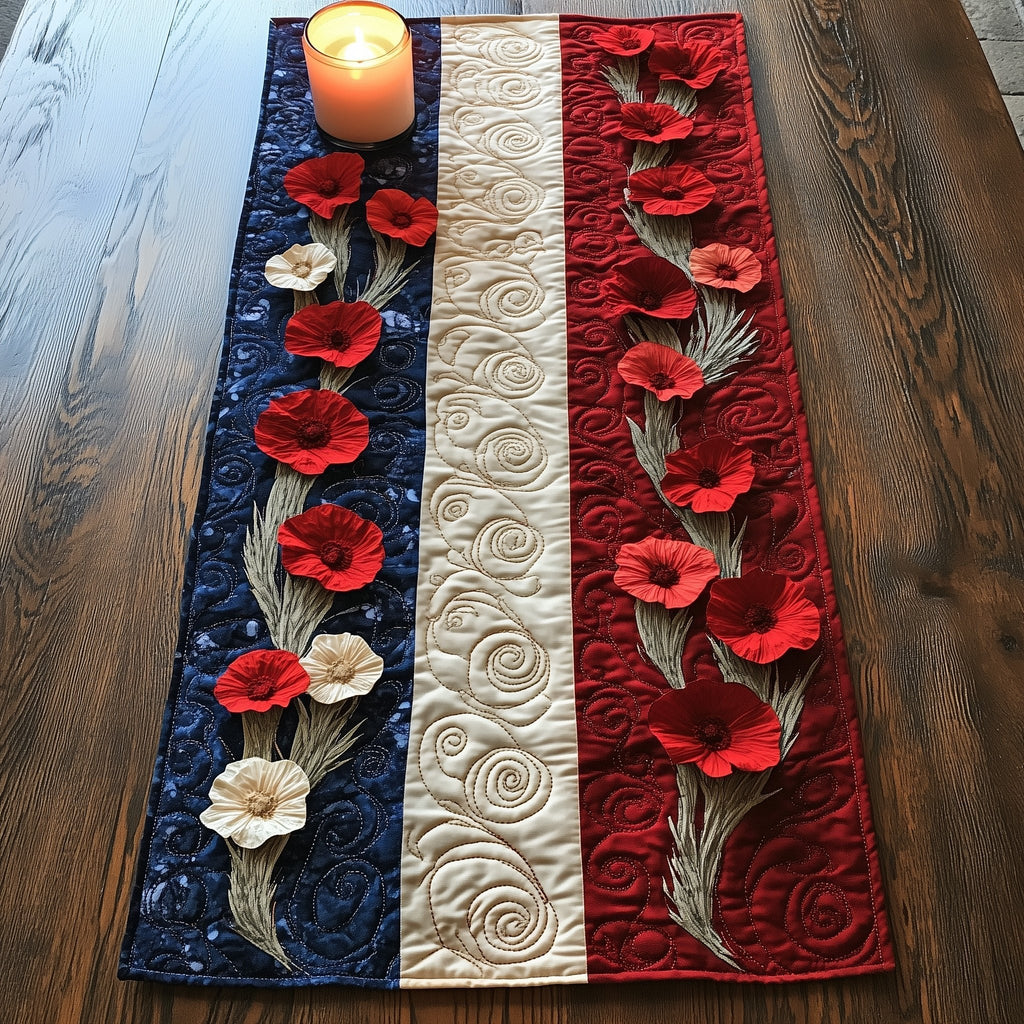 White and Red Poppies Side by Side Table Runner