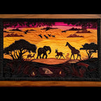 Savanna Sunset with Elephants and Giraffes Table Runner