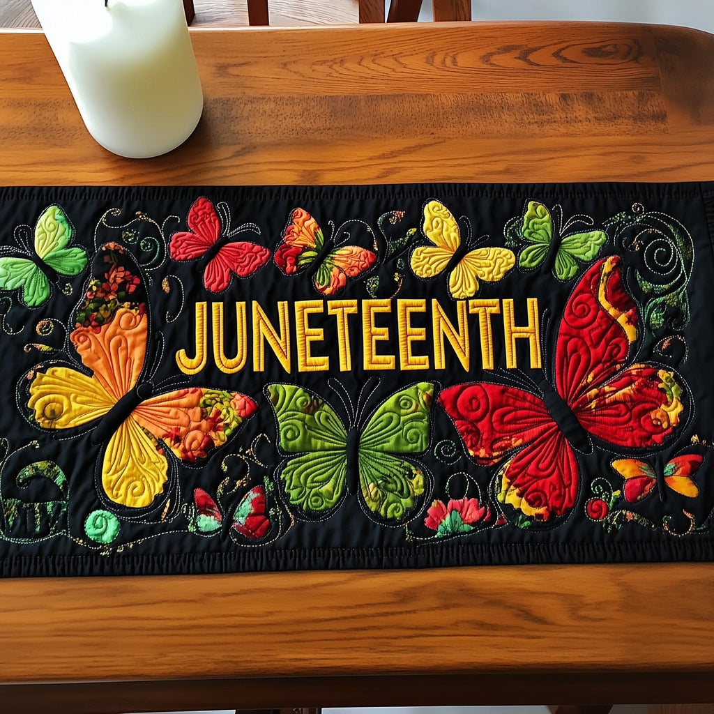 Juneteenth with Colorful Butterflies Table Runner