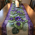 Purple Violets on Cream Panel Table Runner