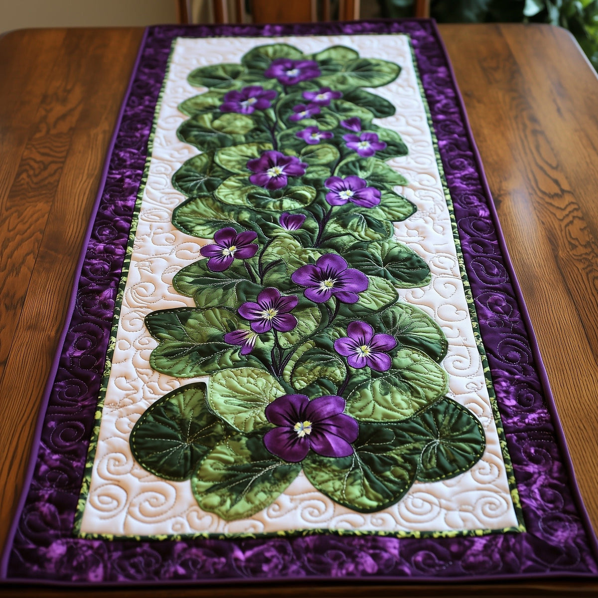 Violets in a Purple Frame Table Runner