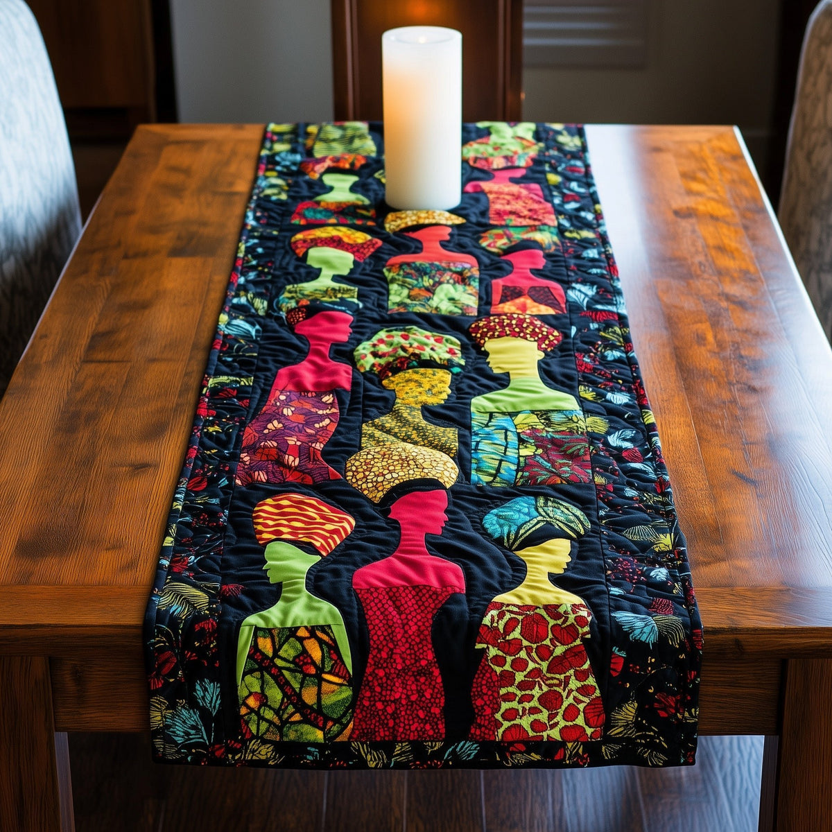 African Women in Patterned Dresses Table Runner