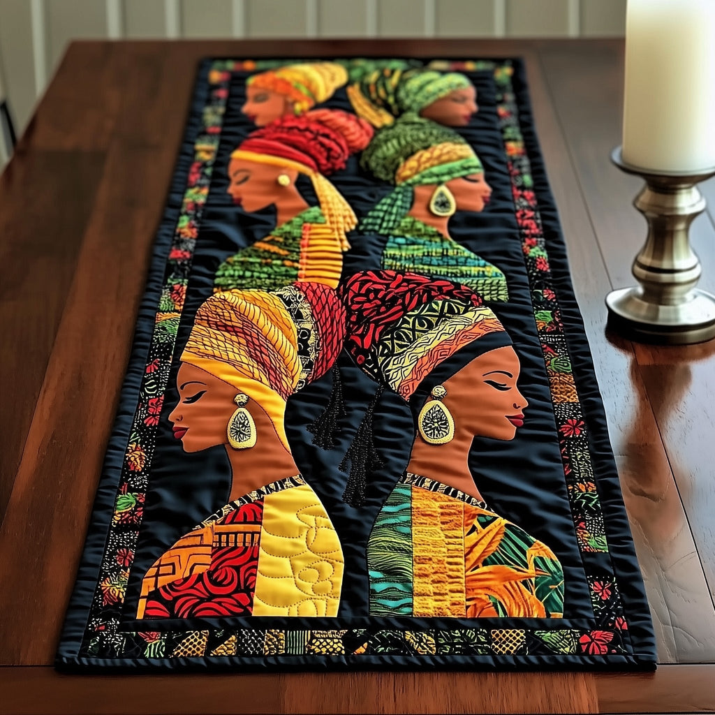 Golden Portraits of African Women Table Runner
