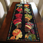 Headwrapped Women on Black Panel Table Runner