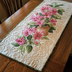 Pink Lilies on Ivory Quilting Table Runner