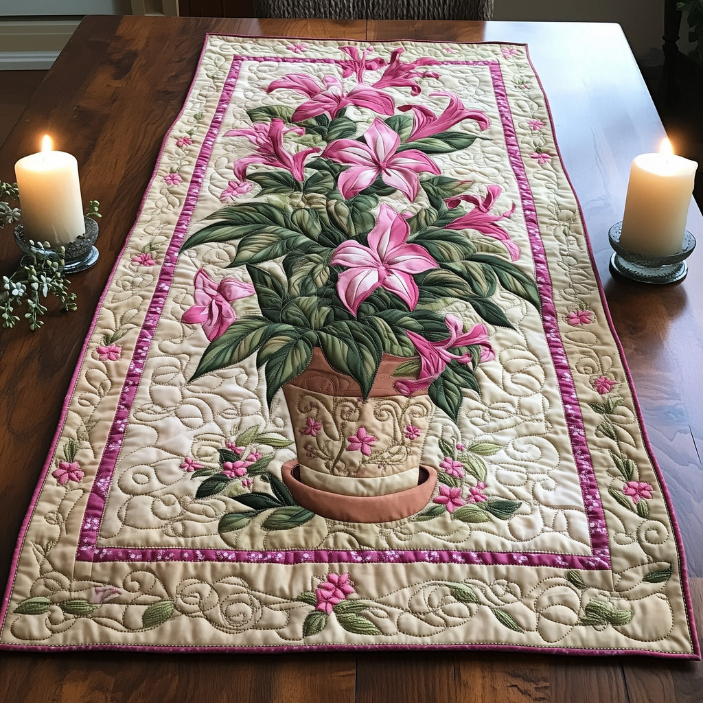 Pink Lilies in a White Vase Table Runner