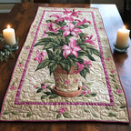 Pink Lilies in a White Vase Table Runner