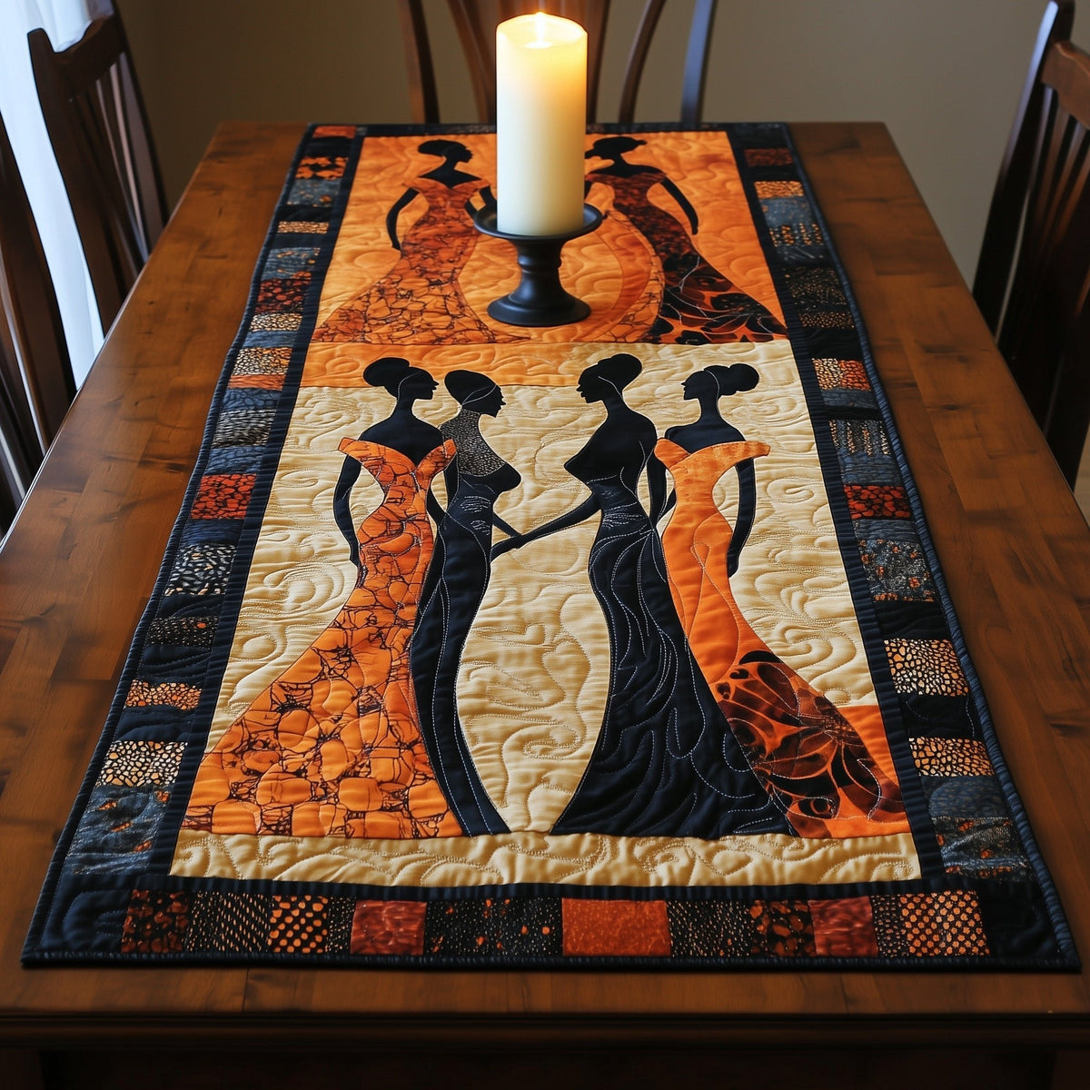 Silhouetted Women in Long Dresses Table Runner