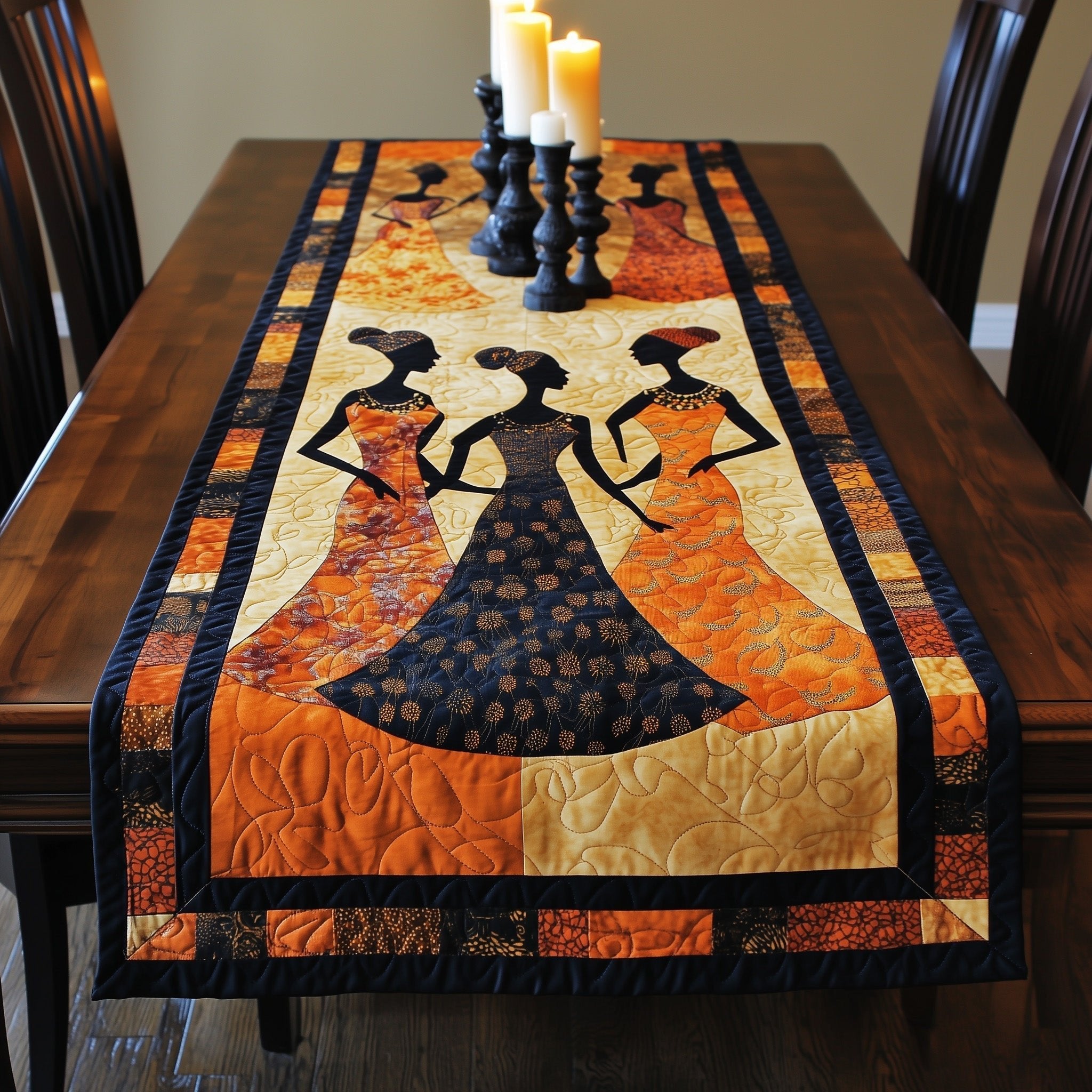 Dancing Women in Dark Dresses Table Runner