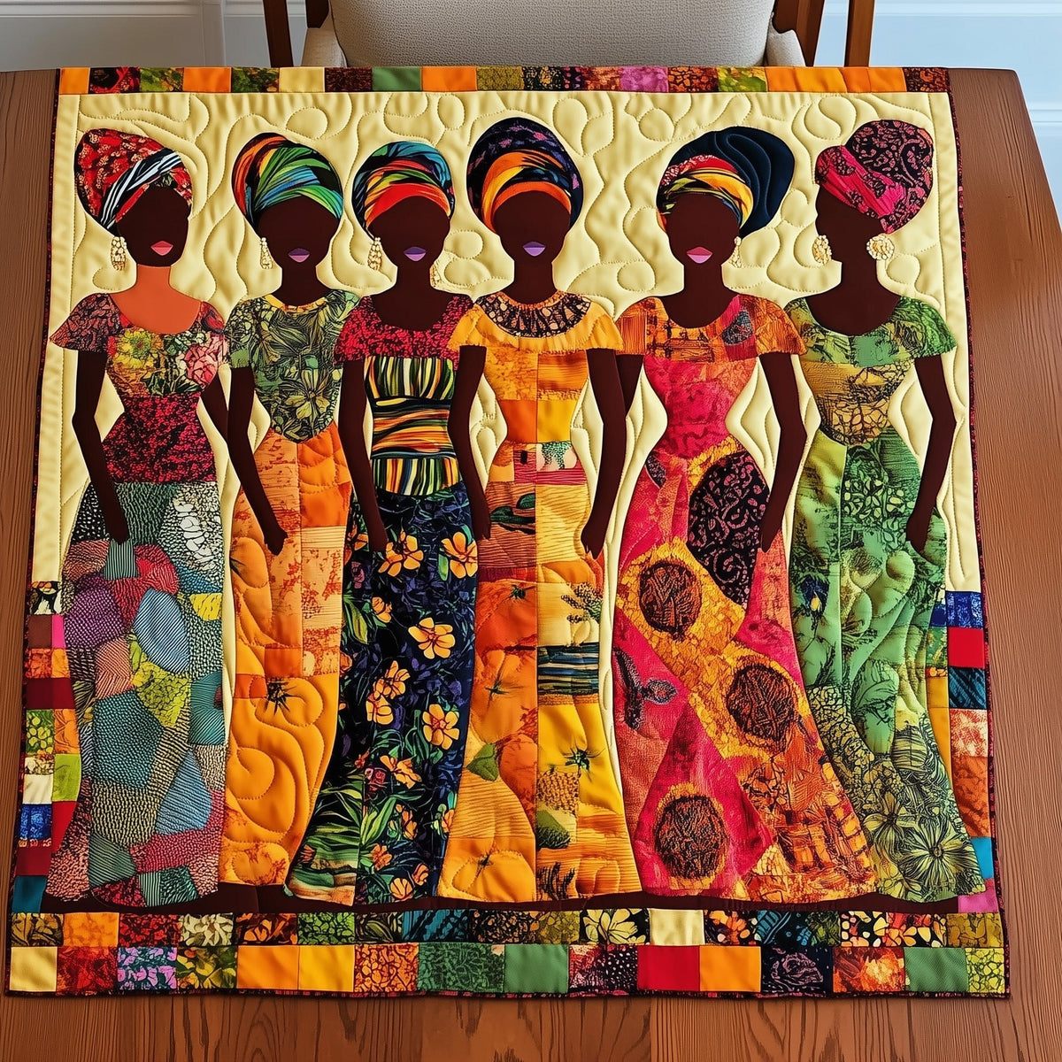 Row of Women in Patterned Gowns Table Runner