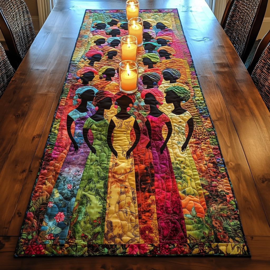 Group of Women in Rainbow Gowns Table Runner