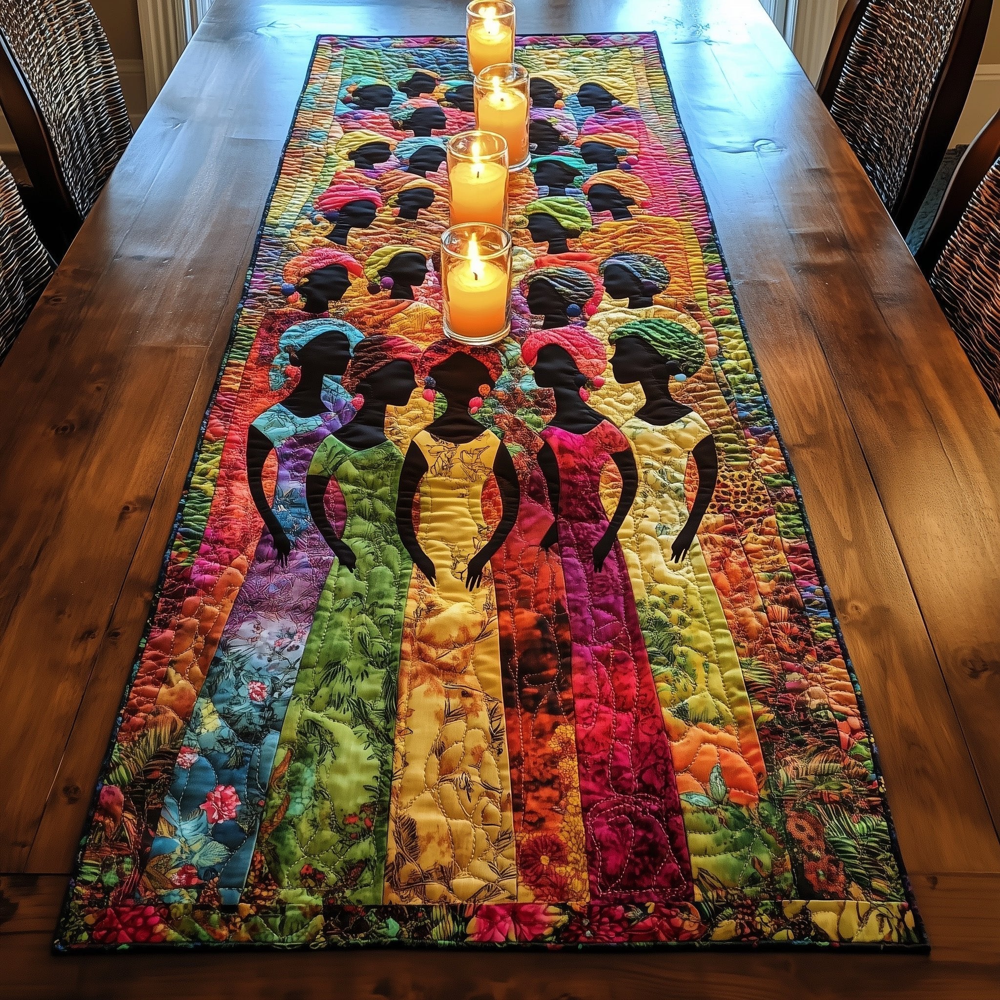 Group of Women in Rainbow Gowns Table Runner