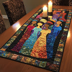 Women in Long Dresses with Black Border Table Runner