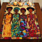 Women in Green and Red Prints Table Runner