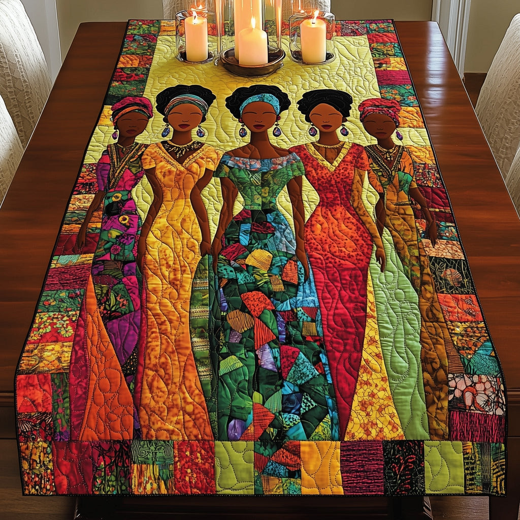 Women in Slim Printed Dresses Table Runner