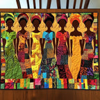 Women in Yellow and Teal Dresses Table Runner