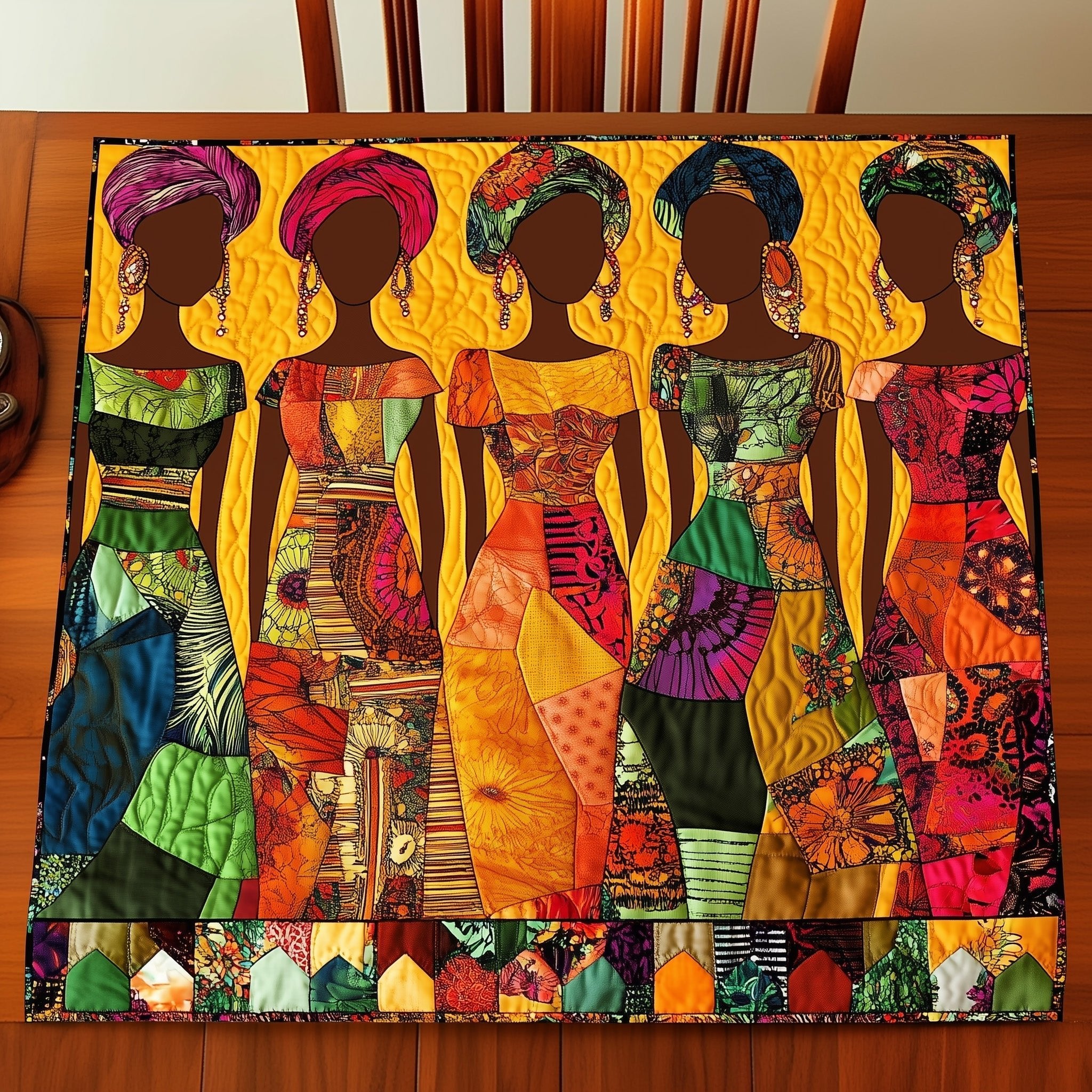 Women in Amber Printed Dresses Table Runner