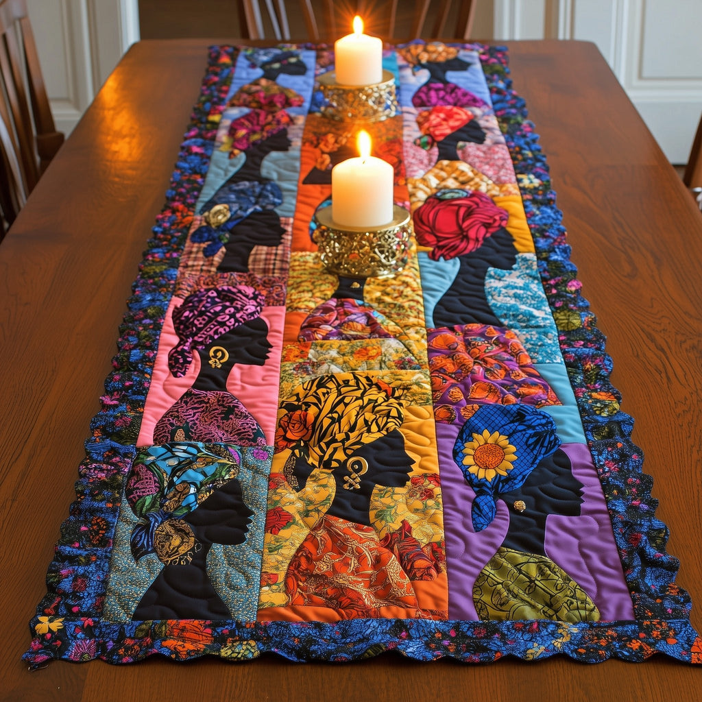 Women Profiles on Bright Patchwork Panels Table Runner