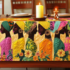 Women with Headwraps Among Sunflowers Table Runner