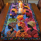 Crowd of Women in Floral Headwraps Table Runner