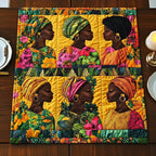 Women Profiles with Pink Flower Blocks Table Runner