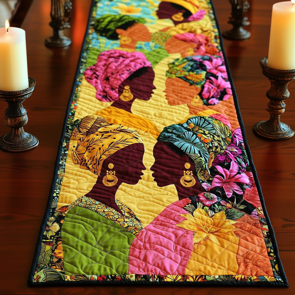 Women with Gold Earrings and Pink Flowers Table Runner
