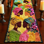 Women with Gold Earrings and Pink Flowers Table Runner