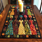 Standing Women in Printed Gowns Table Runner