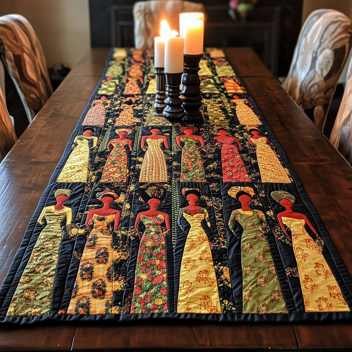 Rows of Tiny Women in Gowns Table Runner