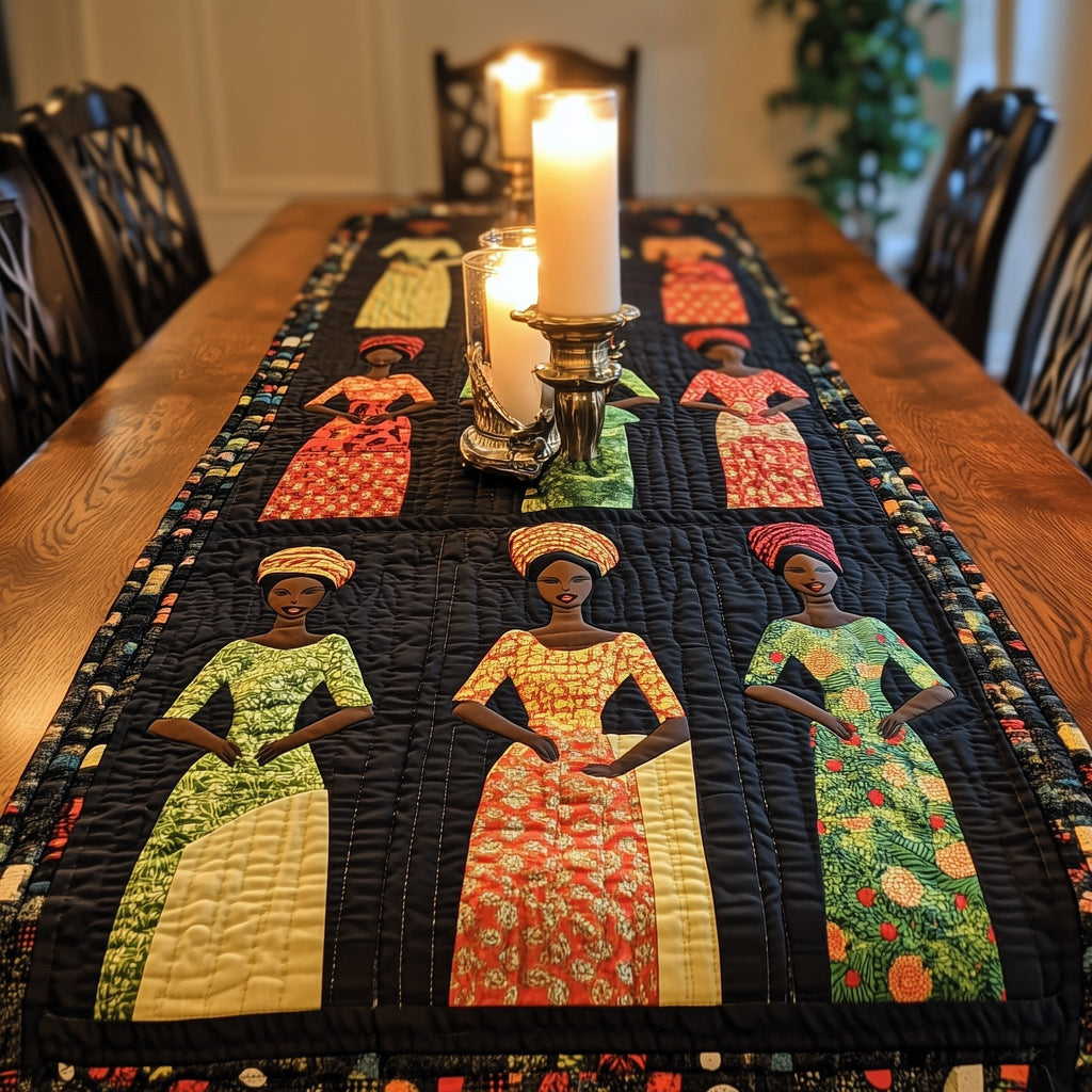Three Women in Printed Gowns Table Runner