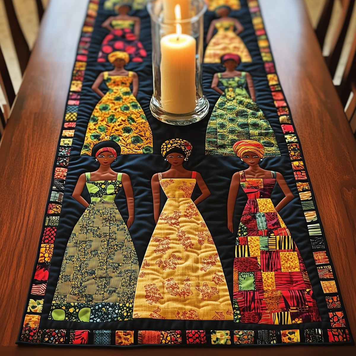 Three Women in Golden Gowns Table Runner