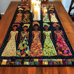 Women in Pale Gowns on Black Table Runner