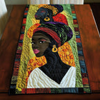 Woman in Striped Headwrap and Earrings Table Runner