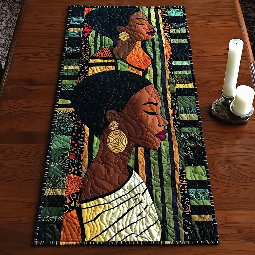 Woman in White Wrap with Hoop Earring Table Runner