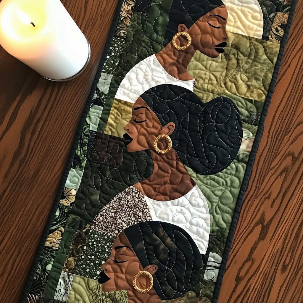 Two Women with Afro Silhouettes Table Runner