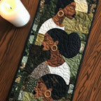 Two Women with Afro Silhouettes Table Runner