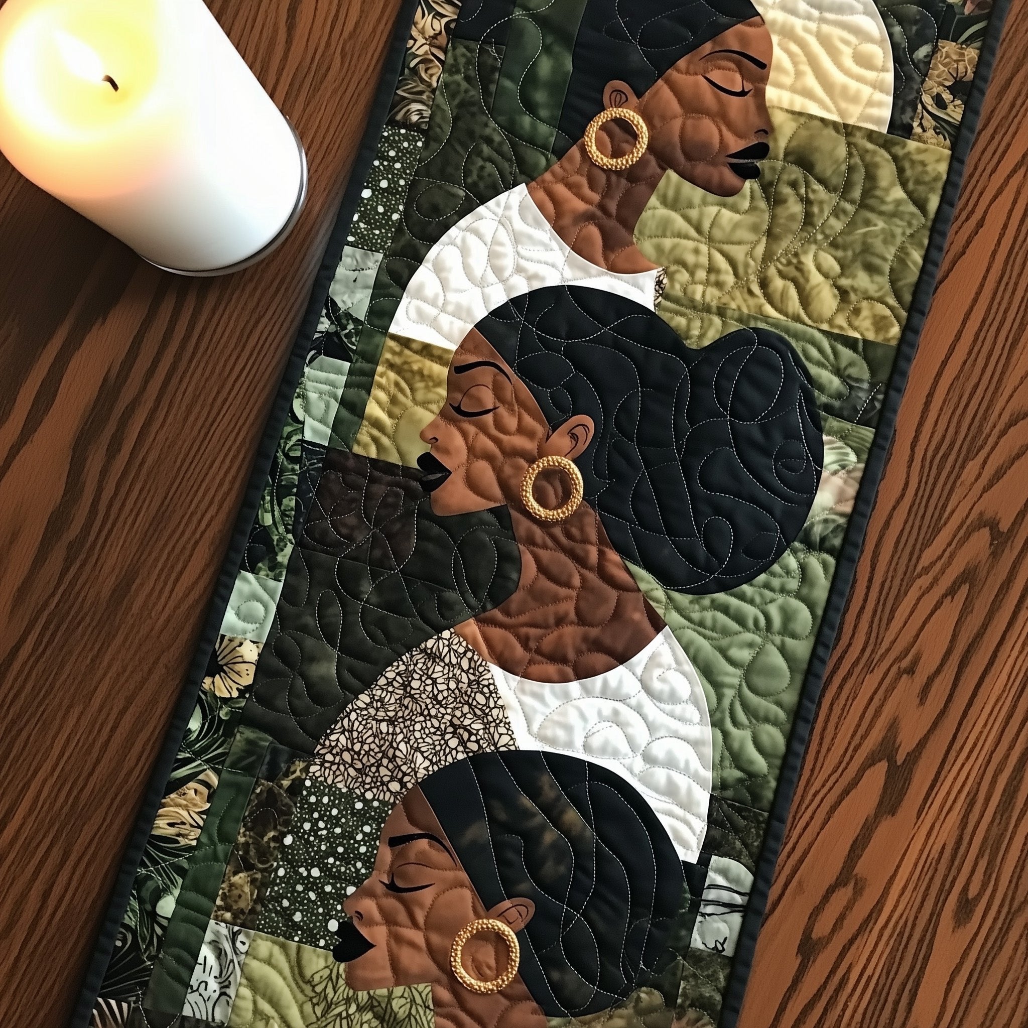 Two Women with Afro Silhouettes Table Runner