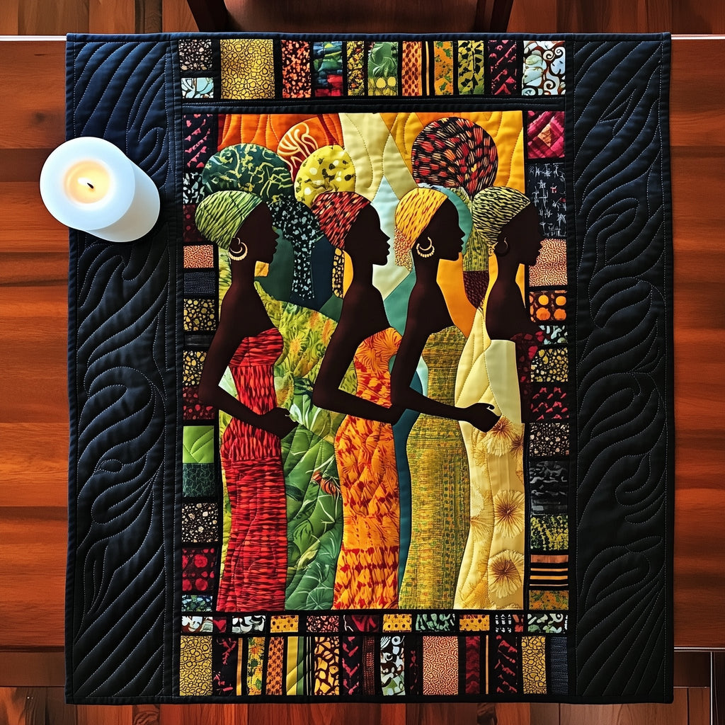 Women Walking in Colorful Dresses Table Runner