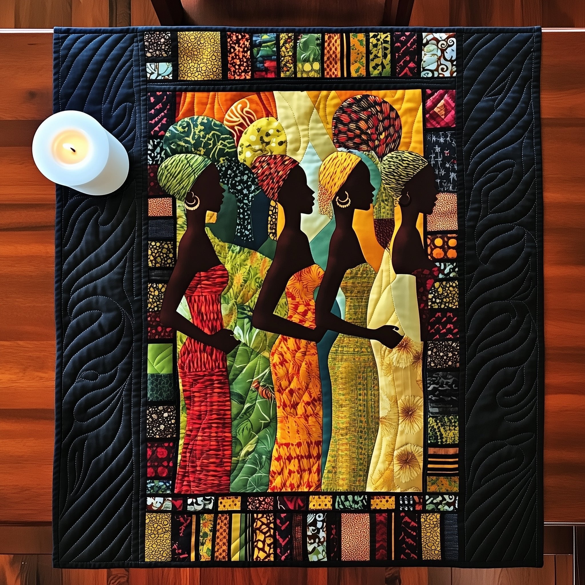 Women Walking in Colorful Dresses Table Runner