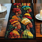 Women with Beaded Headwraps and Earrings Table Runner